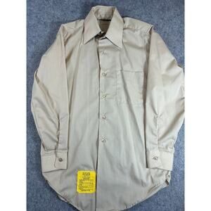 VTG 80s Gulf Military Army Shirt Mens Tan Utility Button Up Long Sleeve 13.5x30